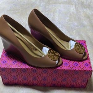 Tory Burch, Tan Peep Toe Wedge